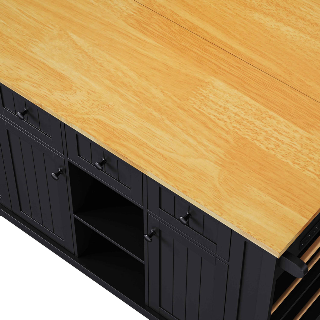 K & K 53 Inch Large Kitchen Island with Bar Stools and Power Outlet - Alphamona