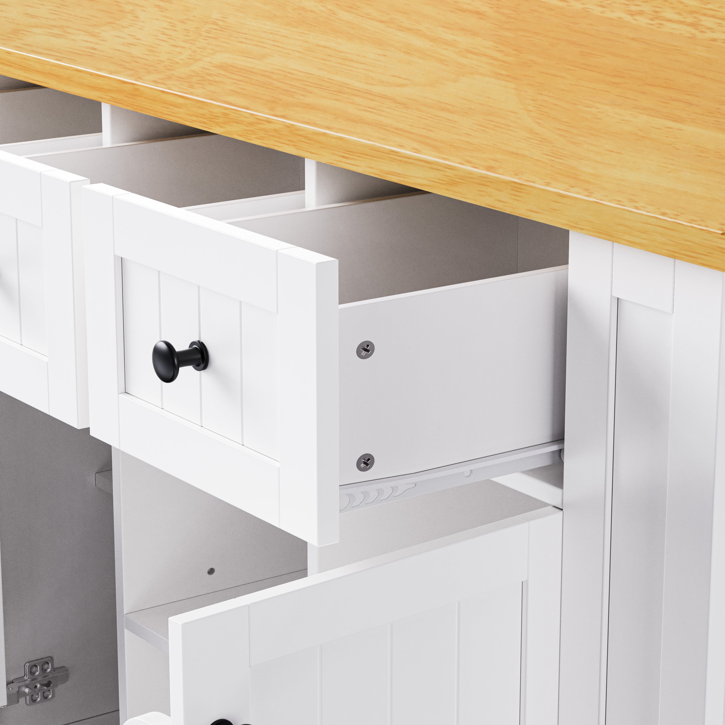 K&K 53 Inch Large Kitchen Island with Bar Stools and Power Outlet - Alphamona