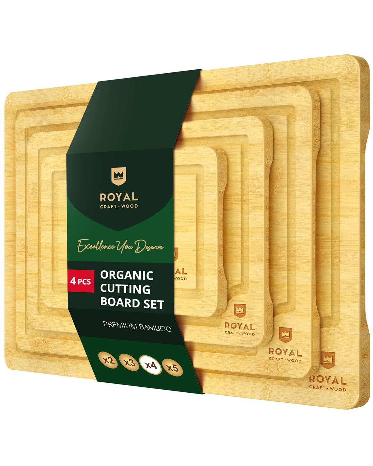Cutting Board Set of 4 - Eco-Friendly Bamboo Cutting Board Set - Alphamona