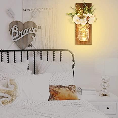 2 Pack Rustic  Jar Fairy Strip Lights Wall Decor Hydrangea Sconces Decorative Home Chic