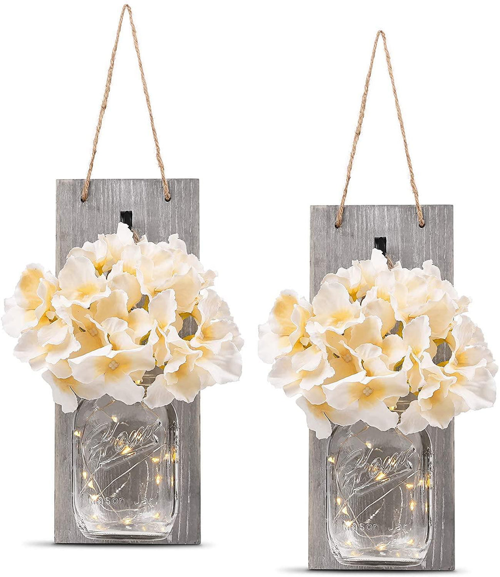 2 Pack Rustic  Jar Fairy Strip Lights Wall Decor Hydrangea Sconces Decorative Home Chic