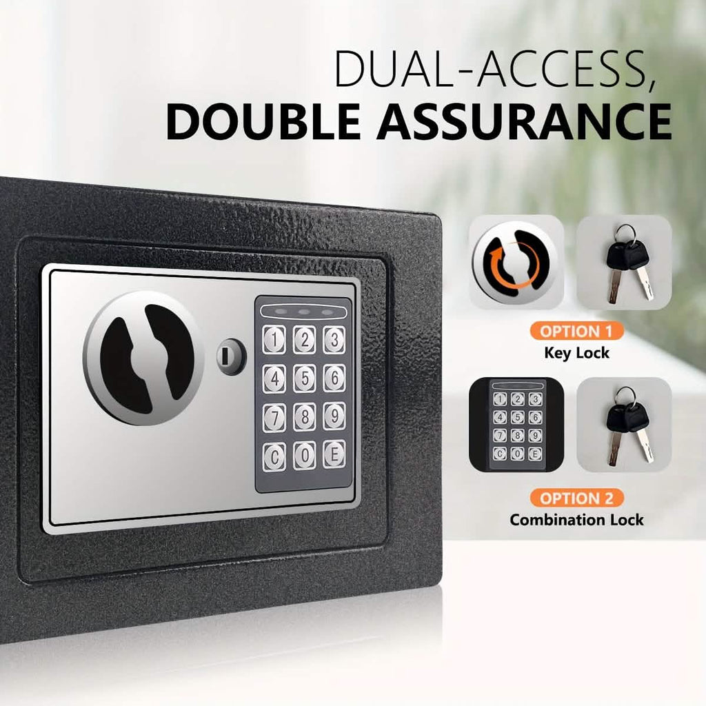 Fireproof Digital Home Safe with Keypad, Sensor Light & Money Bag-Silver