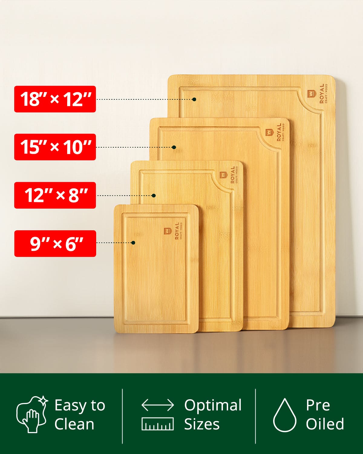 Cutting Board Set of 4 - Eco-Friendly Bamboo Cutting Board Set - Alphamona