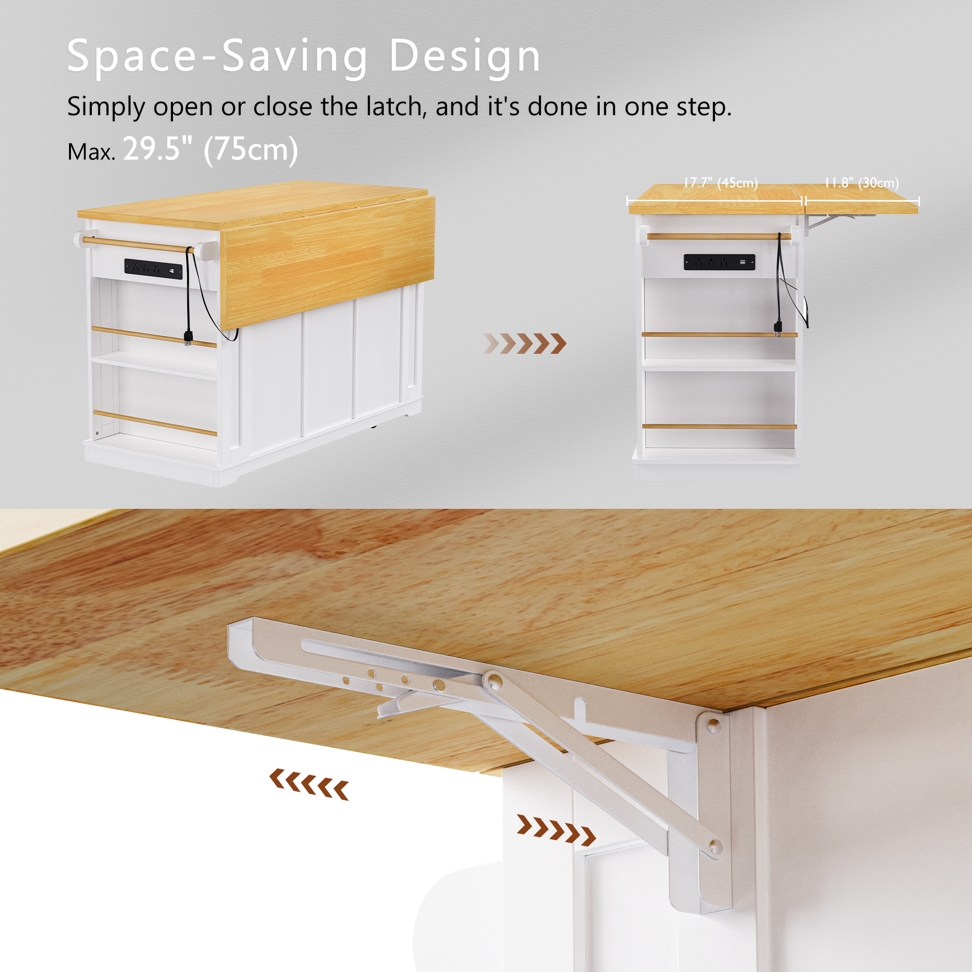 K&K 53 Inch Large Kitchen Island with Bar Stools and Power Outlet - Alphamona