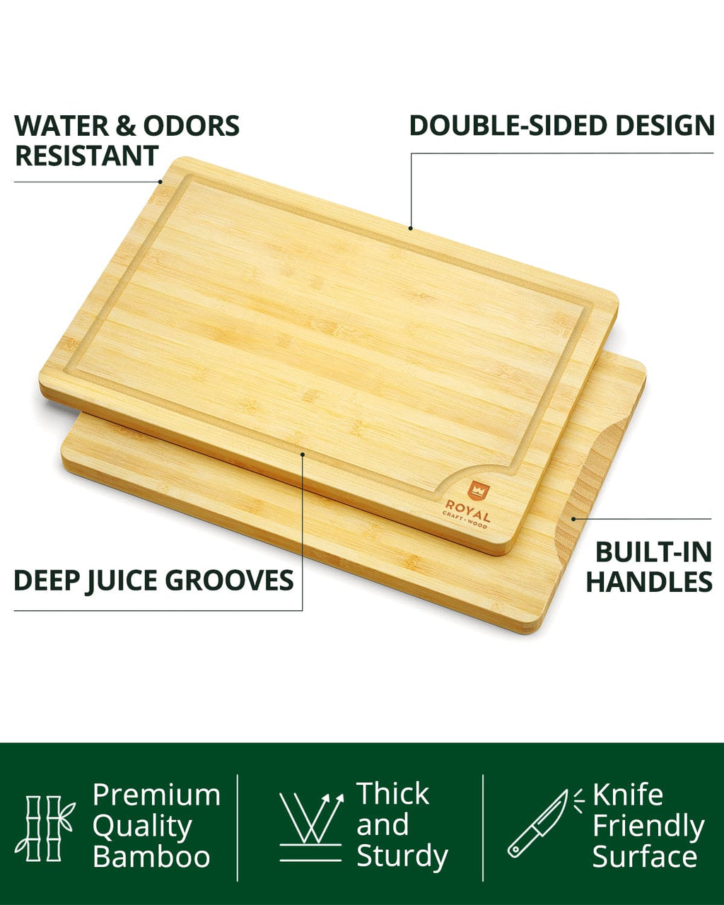 Cutting Board Set of 4 - Eco-Friendly Bamboo Cutting Board Set - Alphamona
