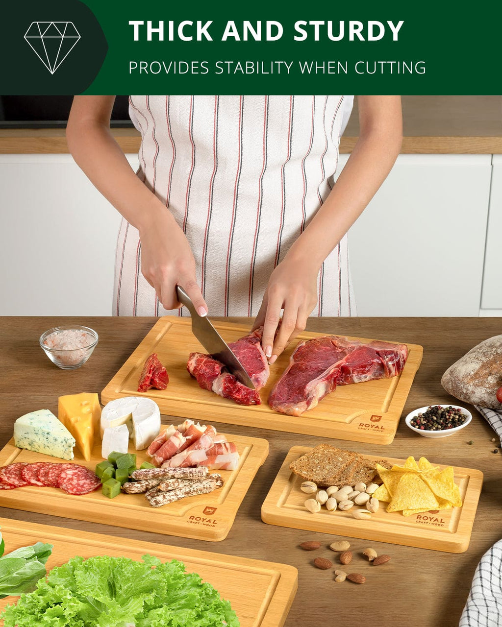 Cutting Board Set of 4 - Eco-Friendly Bamboo Cutting Board Set - Alphamona