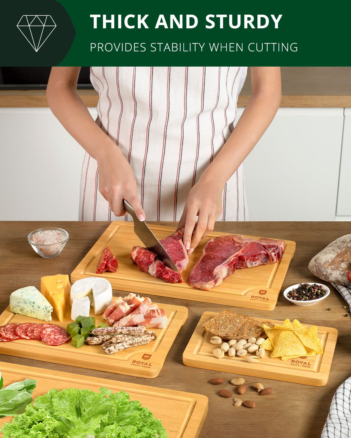 Cutting Board Set of 4 - Eco-Friendly Bamboo Cutting Board Set - Alphamona