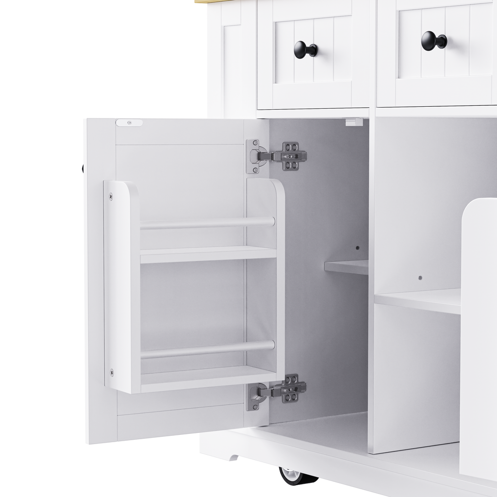 K&K 53 Inch Large Kitchen Island with Bar Stools and Power Outlet - Alphamona