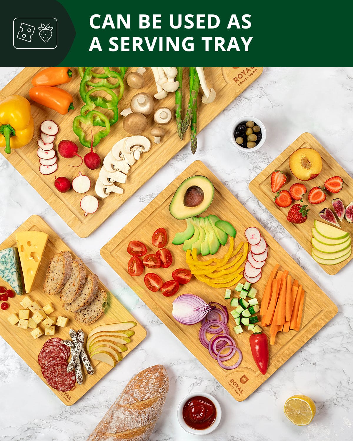 Cutting Board Set of 4 - Eco-Friendly Bamboo Cutting Board Set - Alphamona