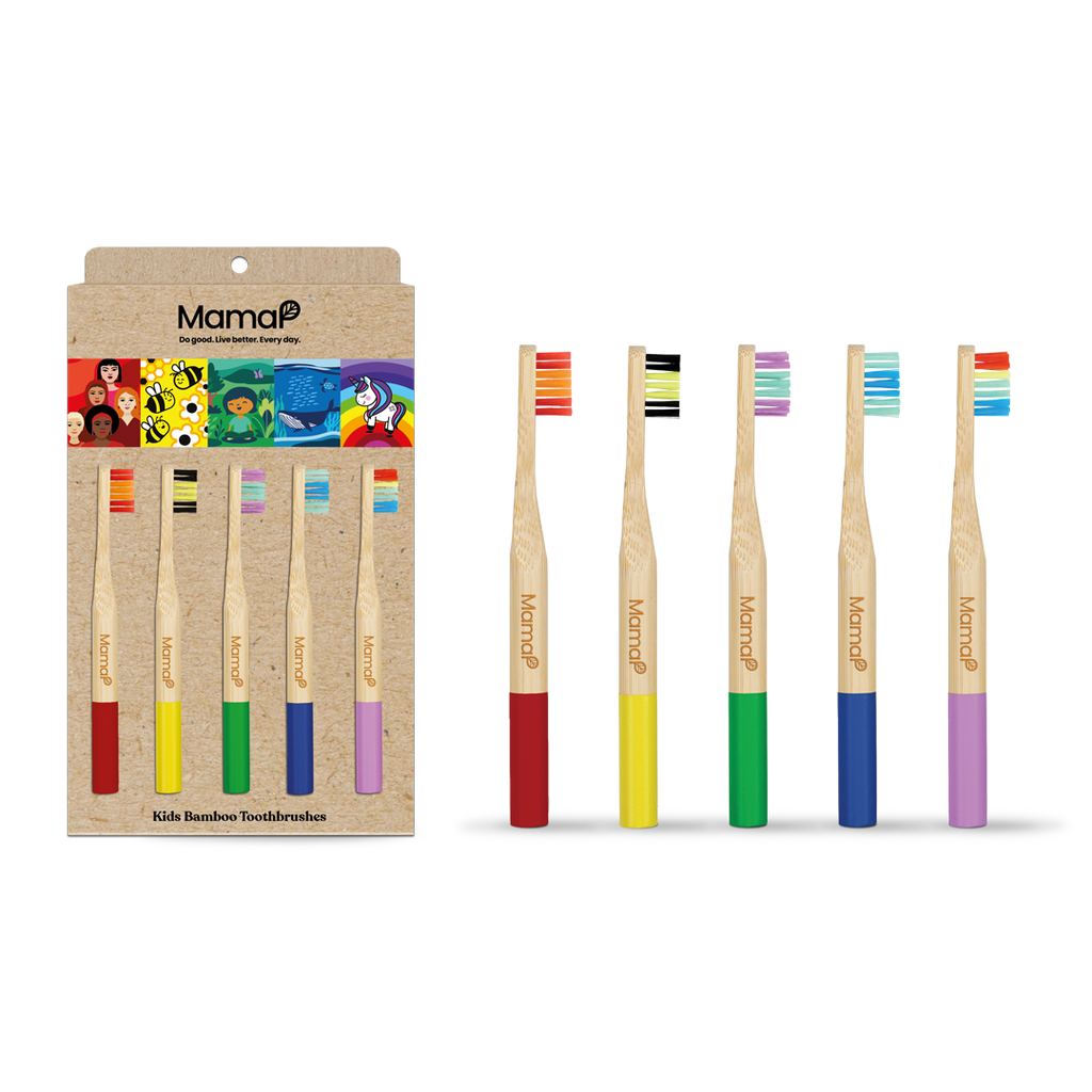Kids Bamboo Toothbrushes 5-Pack for Eco-Friendly Oral Care - Alphamona
