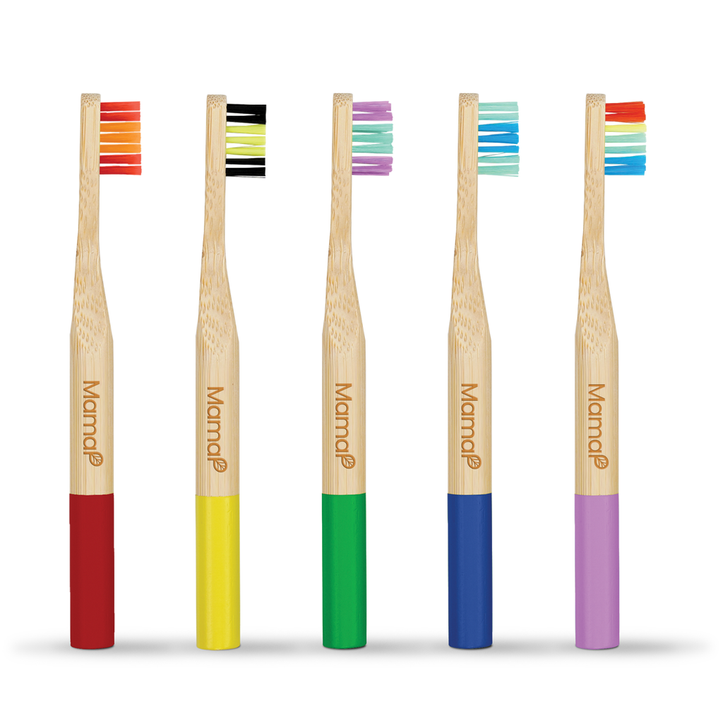 Kids Bamboo Toothbrushes 5-Pack for Eco-Friendly Oral Care - Alphamona