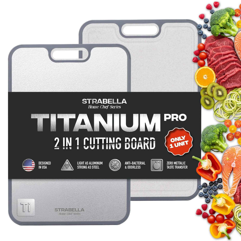 Strabella Titanium Cutting Board - Antibacterial, Scratch Resistant Holiday Gift Set for Every Kitchen - Alphamona