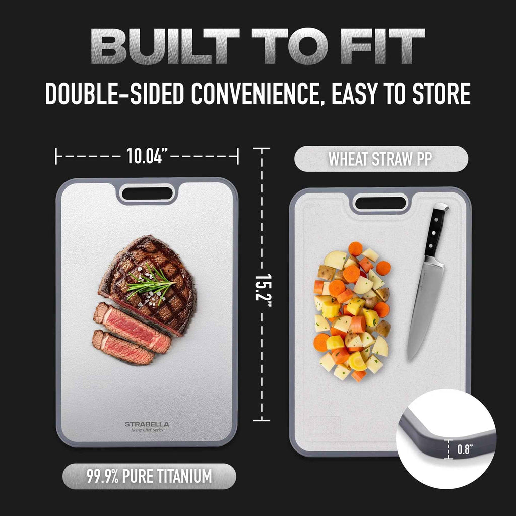 Strabella Titanium Cutting Board - Antibacterial, Scratch Resistant Holiday Gift Set for Every Kitchen - Alphamona