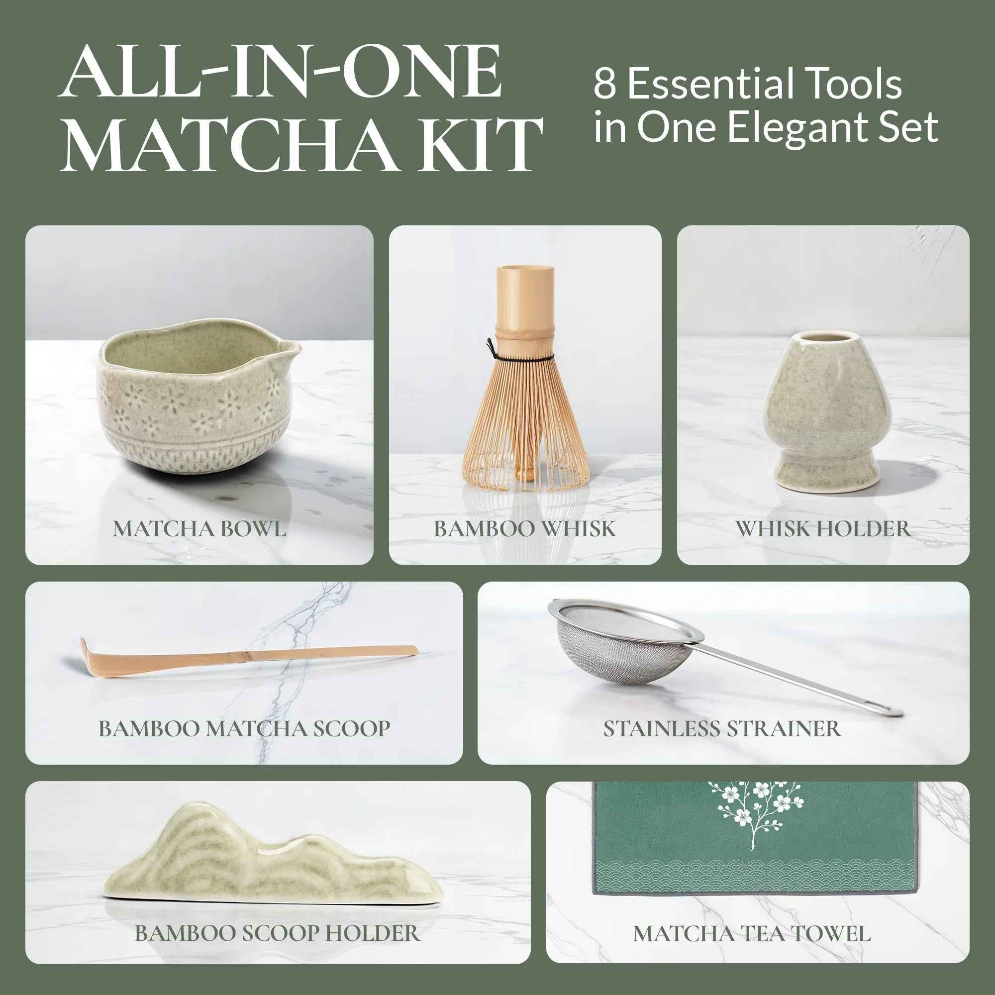 Strabella Matcha Whisk Set - Premium Bamboo Whisk & Ceramic Bowl Holiday Gift Set for Tea Lovers - Alphamona
