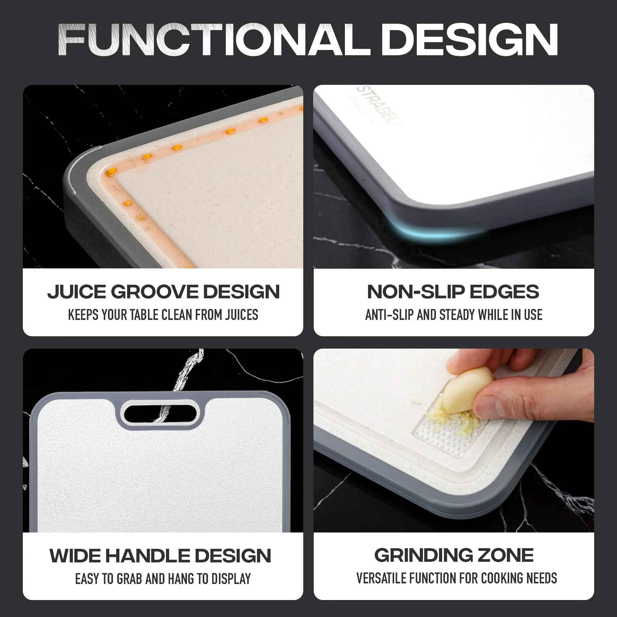 Strabella Titanium Cutting Board - Antibacterial, Scratch Resistant Holiday Gift Set for Every Kitchen - Alphamona