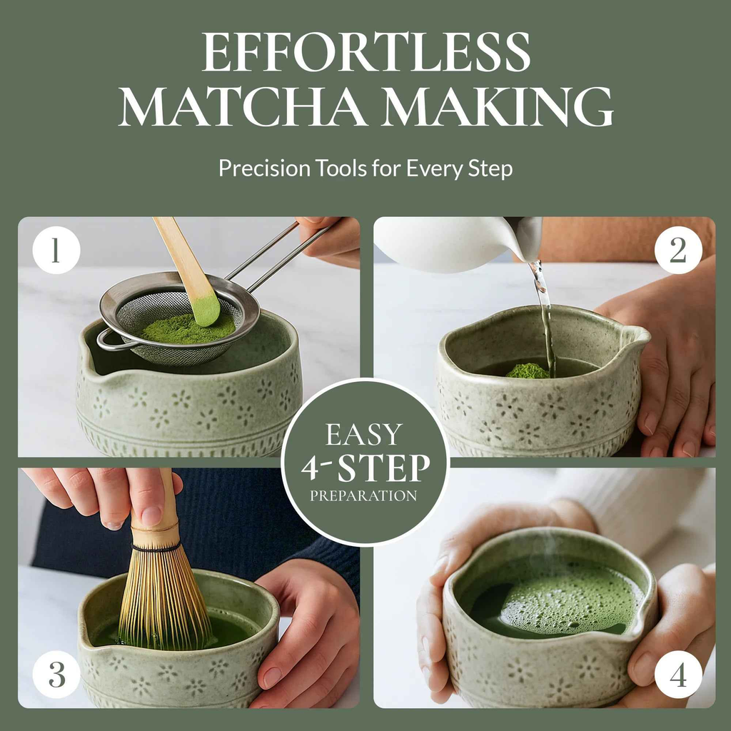 Strabella Matcha Whisk Set - Premium Bamboo Whisk & Ceramic Bowl Holiday Gift Set for Tea Lovers - Alphamona