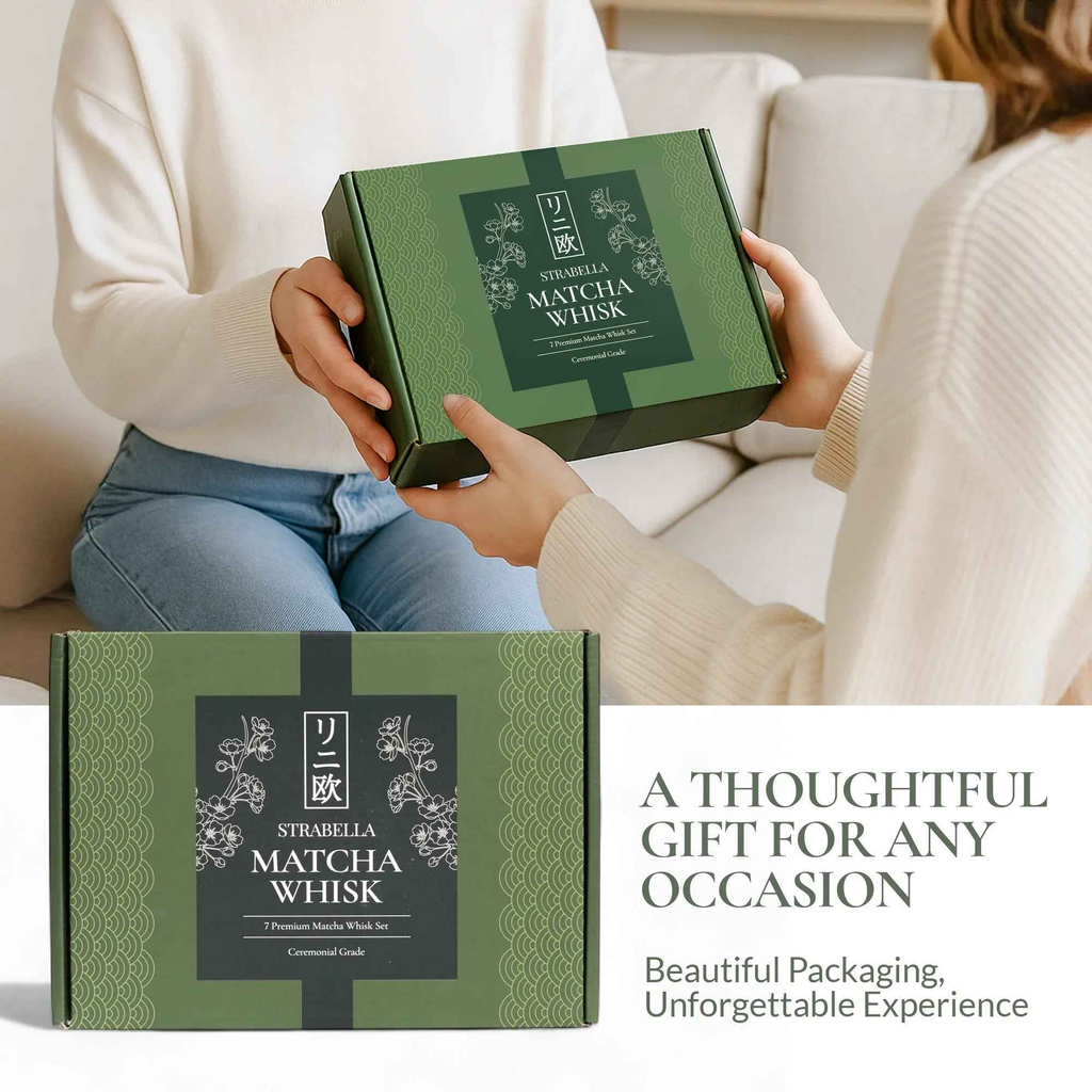 Strabella Matcha Whisk Set - Premium Bamboo Whisk & Ceramic Bowl Holiday Gift Set for Tea Lovers - Alphamona