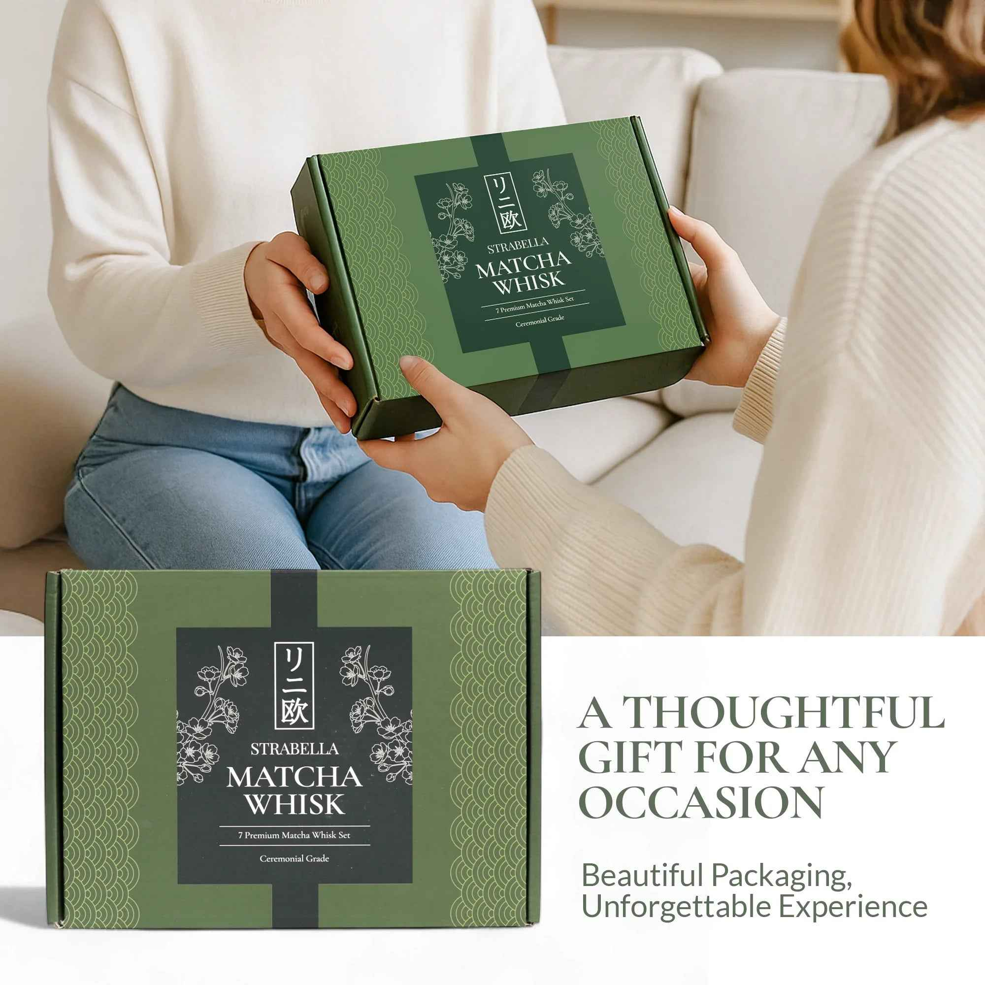 Strabella Matcha Whisk Set - Premium Bamboo Whisk & Ceramic Bowl Holiday Gift Set for Tea Lovers - Alphamona