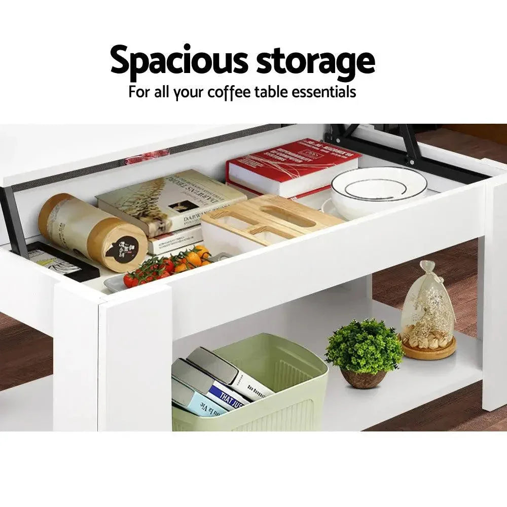 Artiss Lift Up Top Mechanical Coffee Table - White