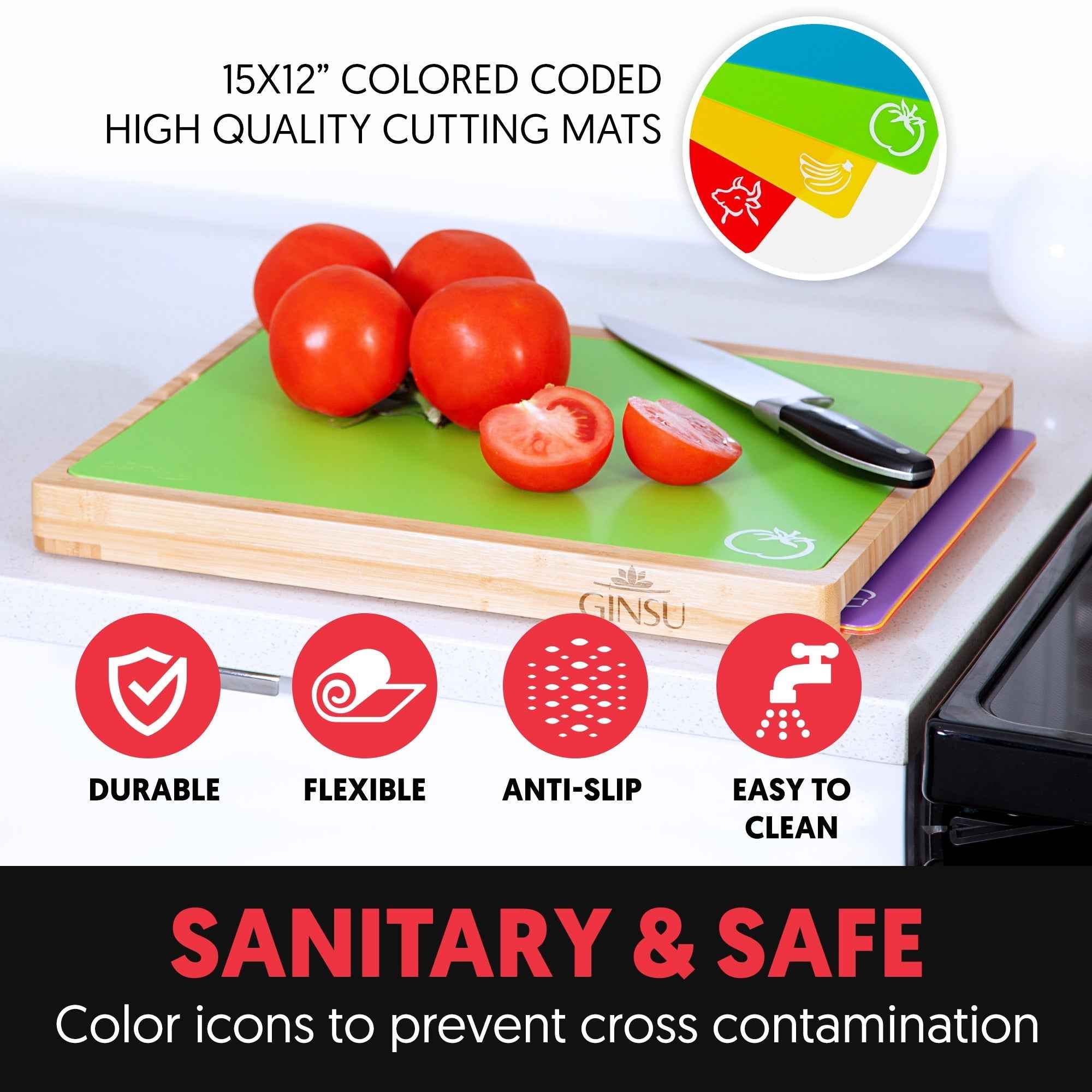 Ginsu Cutting Board Set - Bamboo Wood Cutting Boards for Every Kitchen - Alphamona