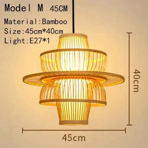 Bamboo Hanging Lamp - Hand Knitted Wood Rattan Creative Light Fixture - Alphamona