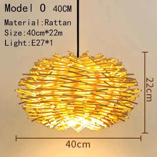 Bamboo Hanging Lamp - Hand Knitted Wood Rattan Creative Light Fixture - Alphamona