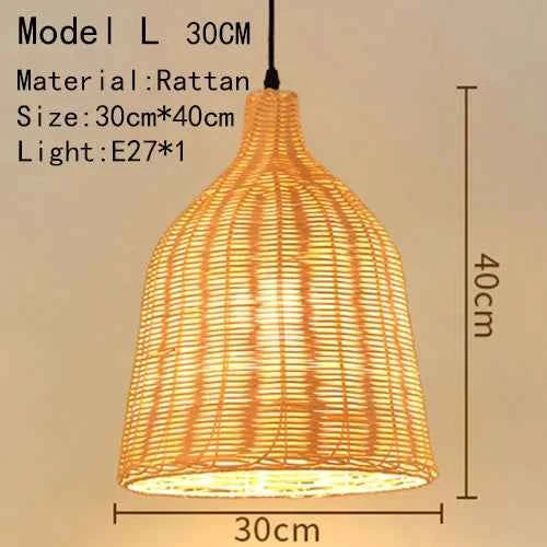 Bamboo Hanging Lamp - Hand Knitted Wood Rattan Creative Light Fixture - Alphamona