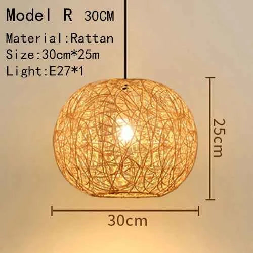 Bamboo Hanging Lamp - Hand Knitted Wood Rattan Creative Light Fixture - Alphamona