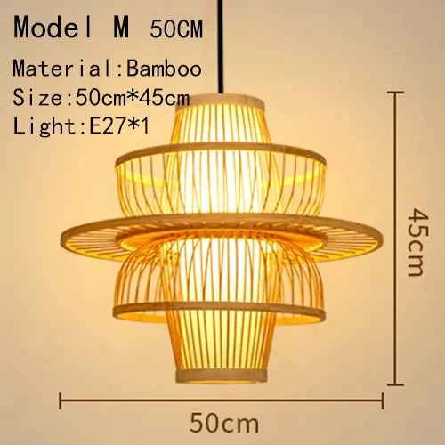 Bamboo Hanging Lamp - Hand Knitted Wood Rattan Creative Light Fixture - Alphamona