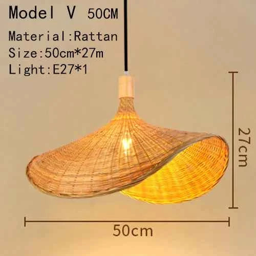 Bamboo Hanging Lamp - Hand Knitted Wood Rattan Creative Light Fixture - Alphamona