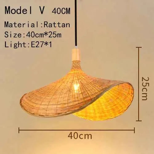 Bamboo Hanging Lamp - Hand Knitted Wood Rattan Creative Light Fixture - Alphamona