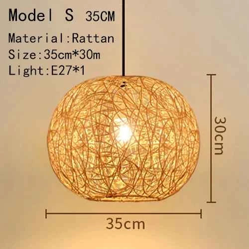 Bamboo Hanging Lamp - Hand Knitted Wood Rattan Creative Light Fixture - Alphamona