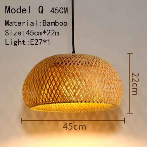 Bamboo Hanging Lamp - Hand Knitted Wood Rattan Creative Light Fixture - Alphamona