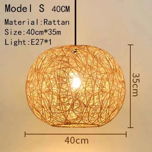 Bamboo Hanging Lamp - Hand Knitted Wood Rattan Creative Light Fixture - Alphamona
