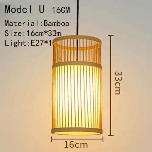 Bamboo Hanging Lamp - Hand Knitted Wood Rattan Creative Light Fixture - Alphamona