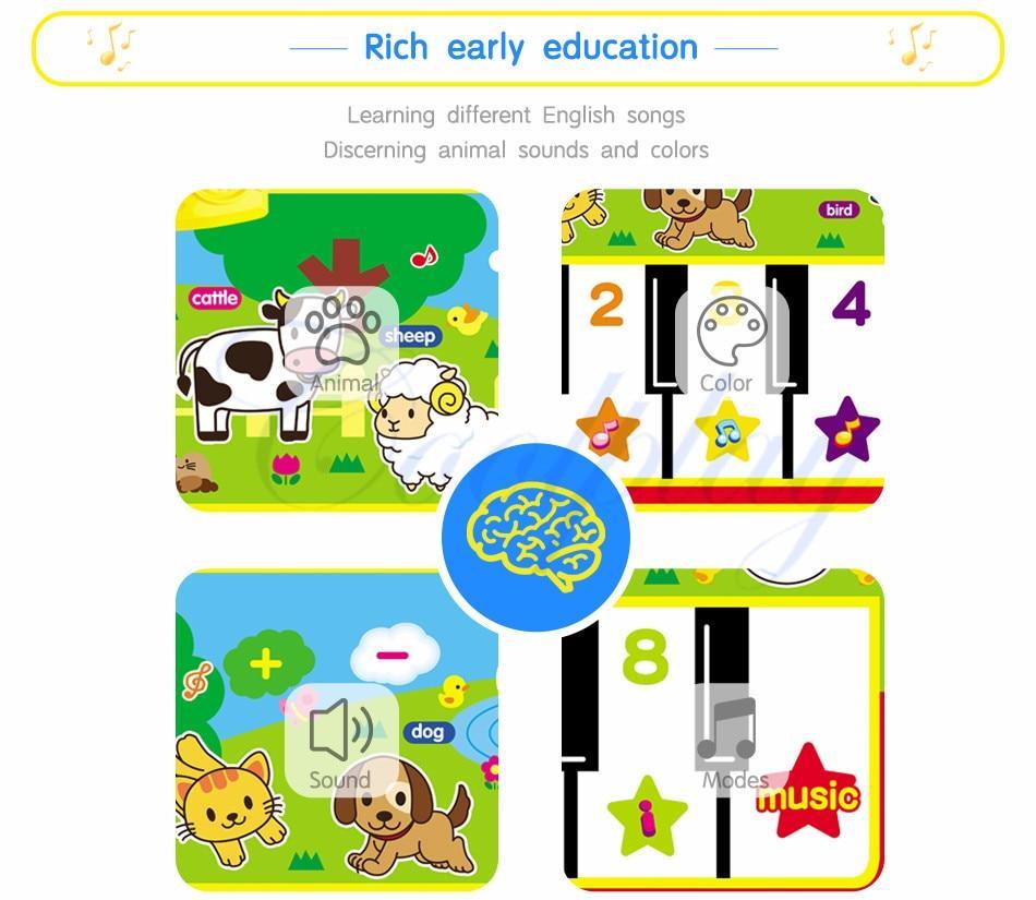 Musical Mat With Animal Voice Baby Piano Playing Carpet.