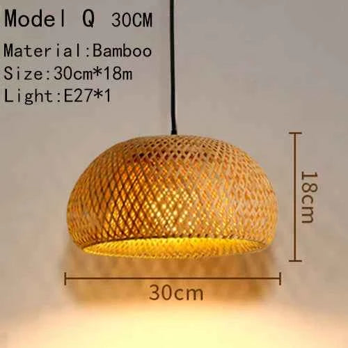 Bamboo Hanging Lamp - Hand Knitted Wood Rattan Creative Light Fixture - Alphamona