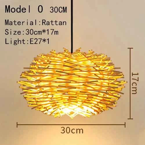 Bamboo Hanging Lamp - Hand Knitted Wood Rattan Creative Light Fixture - Alphamona