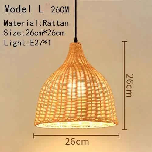 Bamboo Hanging Lamp - Hand Knitted Wood Rattan Creative Light Fixture - Alphamona