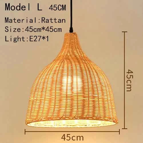 Bamboo Hanging Lamp - Hand Knitted Wood Rattan Creative Light Fixture - Alphamona