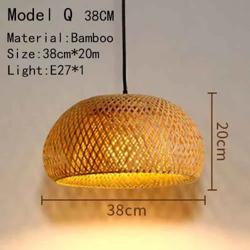 Bamboo Hanging Lamp - Hand Knitted Wood Rattan Creative Light Fixture - Alphamona