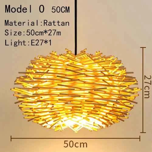Bamboo Hanging Lamp - Hand Knitted Wood Rattan Creative Light Fixture - Alphamona