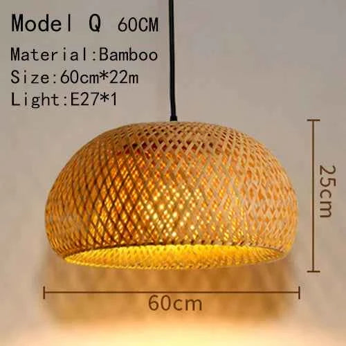 Bamboo Hanging Lamp - Hand Knitted Wood Rattan Creative Light Fixture - Alphamona