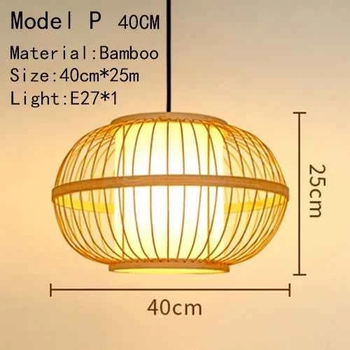 Bamboo Hanging Lamp - Hand Knitted Wood Rattan Creative Light Fixture - Alphamona
