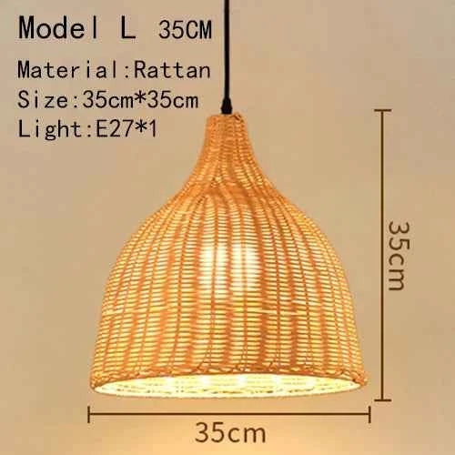 Bamboo Hanging Lamp - Hand Knitted Wood Rattan Creative Light Fixture - Alphamona