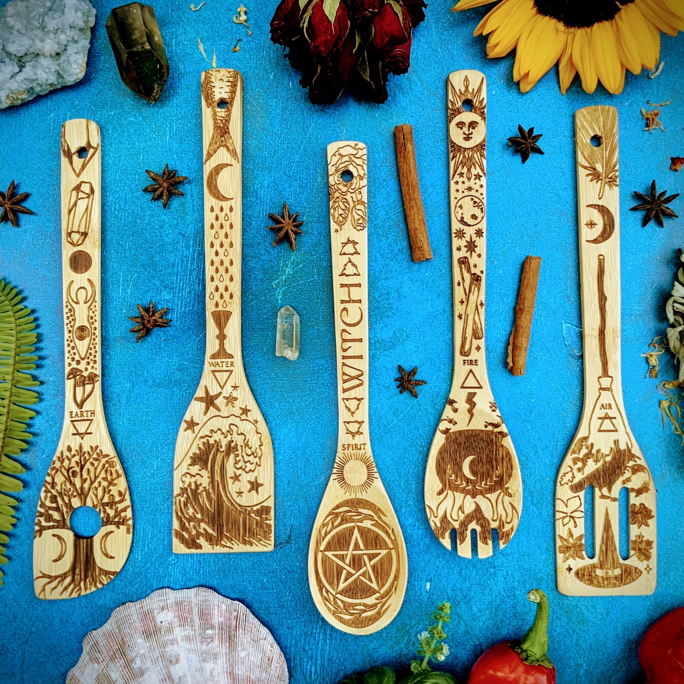 5 Elements Bamboo Kitchen Utensils Set for a Stylish Culinary Experience - Alphamona