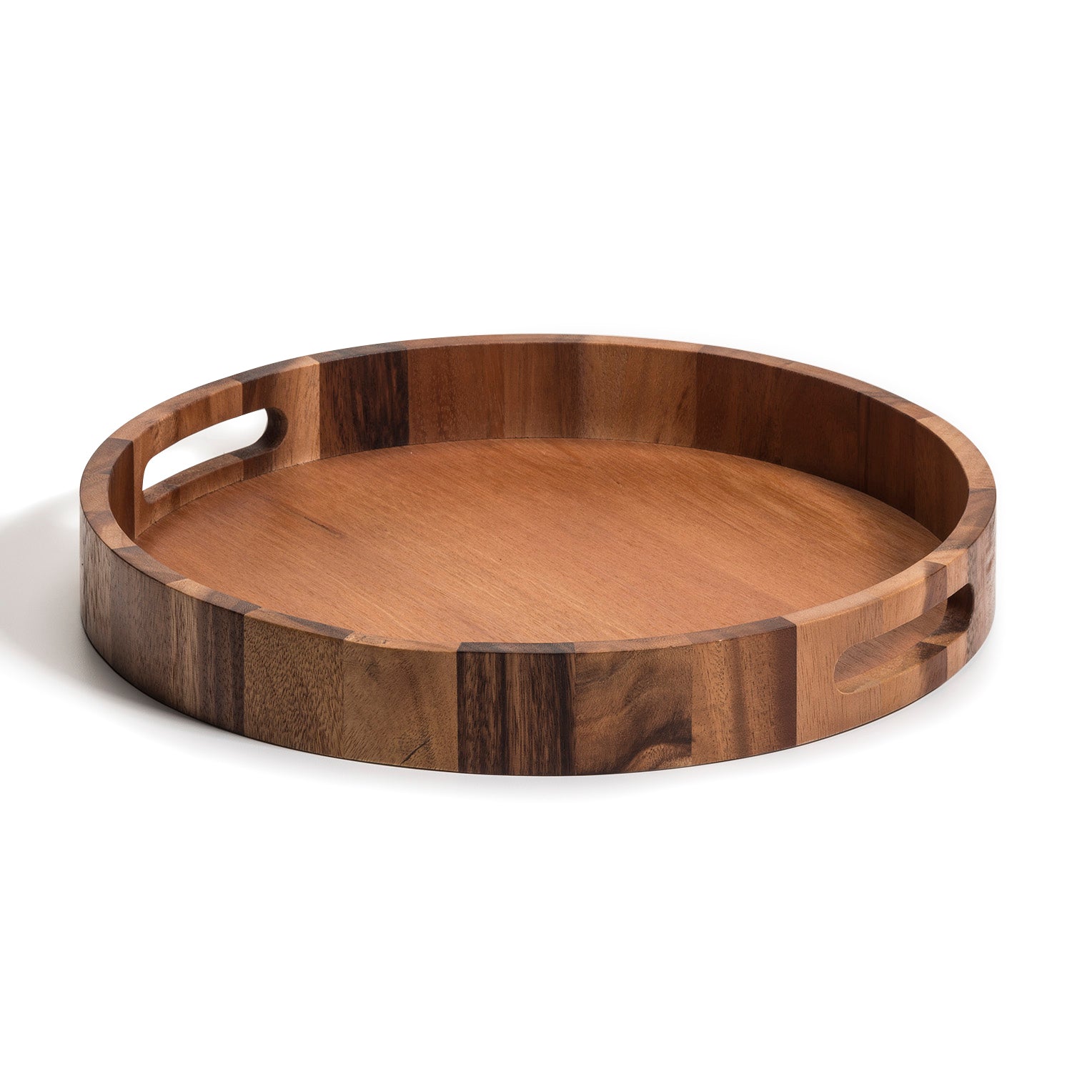 Acacia Wood Round Serving Tray 15 Inch Charcuterie Board With Handles
