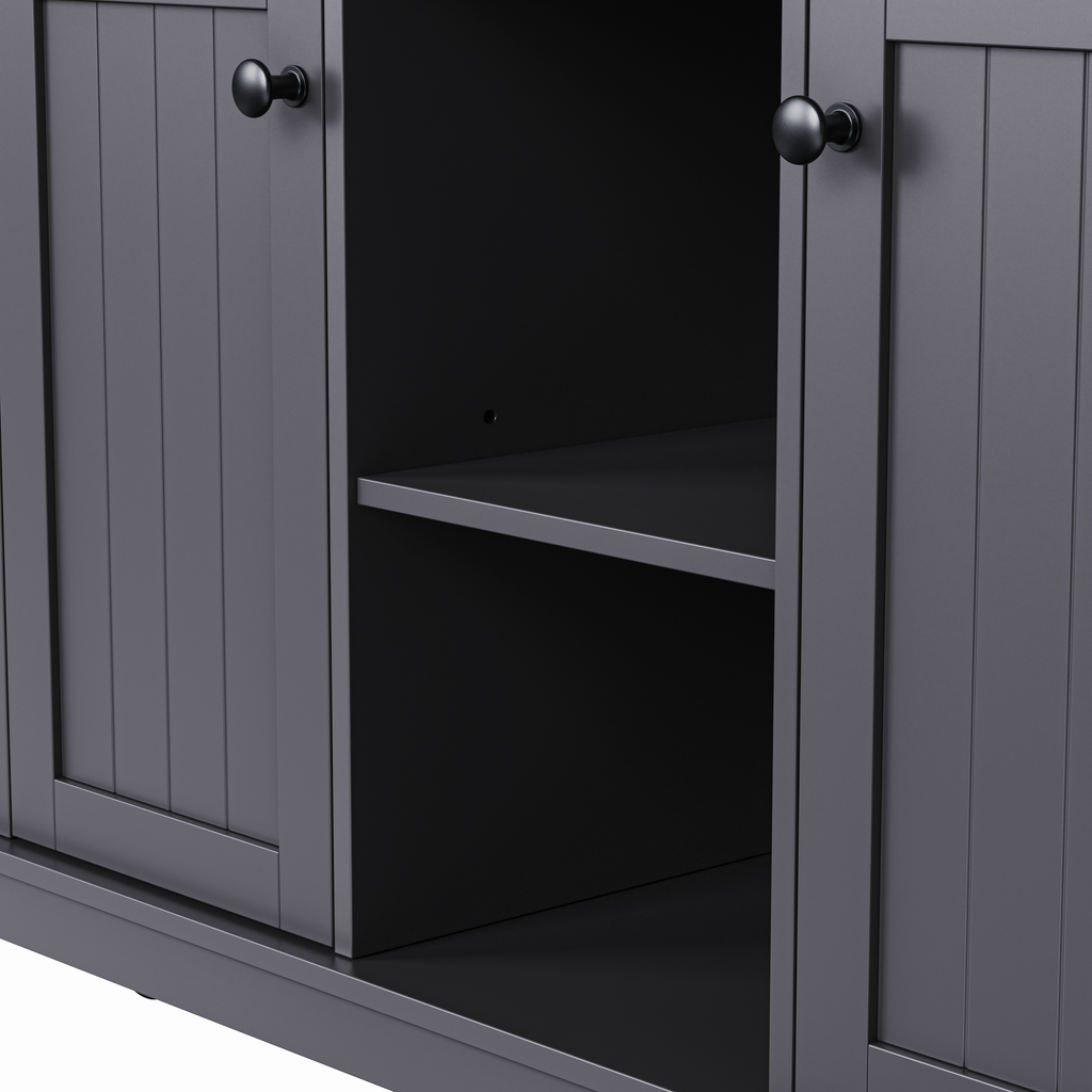 K & K 53 Inch Large Kitchen Island with Bar Stools and Power Outlet - Alphamona