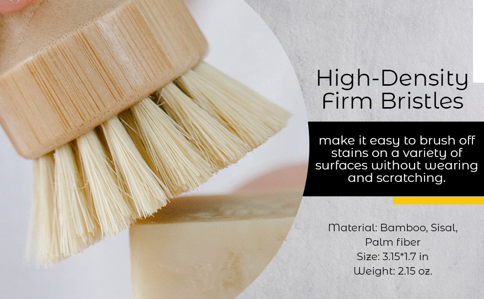 Bamboo Dish Brush with Firm Bristles for Eco-Friendly Cleaning of Dishes, Pans, and Produce - Alphamona