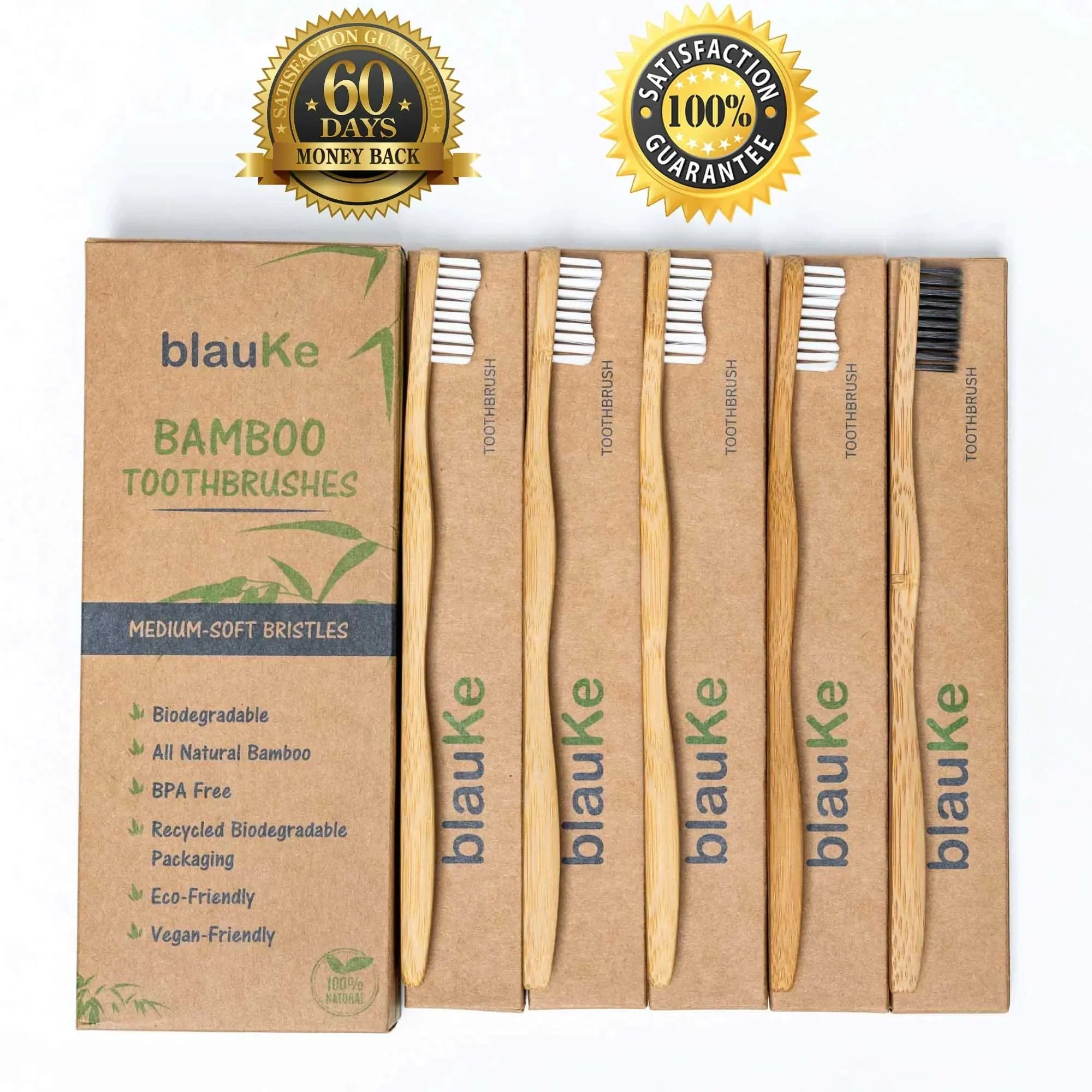 Eco-Friendly Bamboo Toothbrushes Set - Sustainable Oral Care Essentials (5-Pack) for Eco-Conscious Living - Alphamona